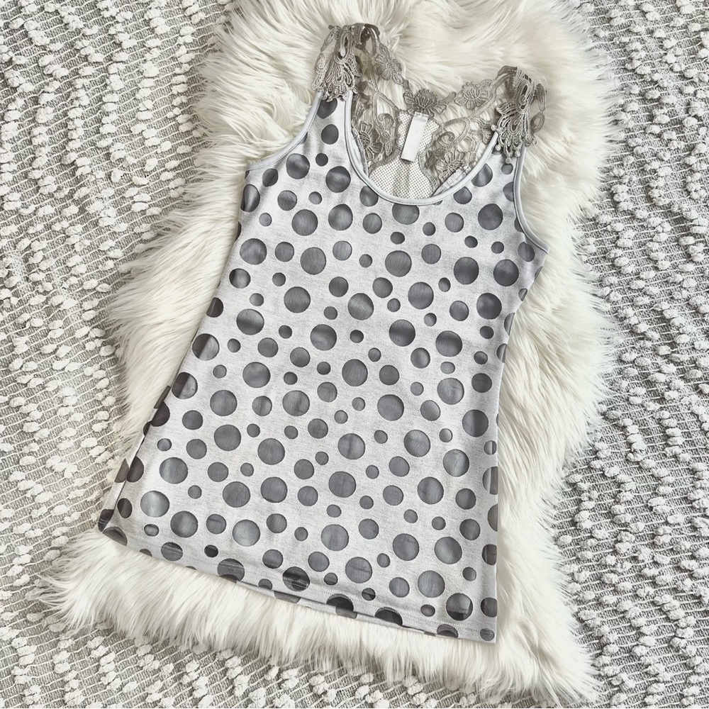 Grey polka dot tank top with beautiful back design